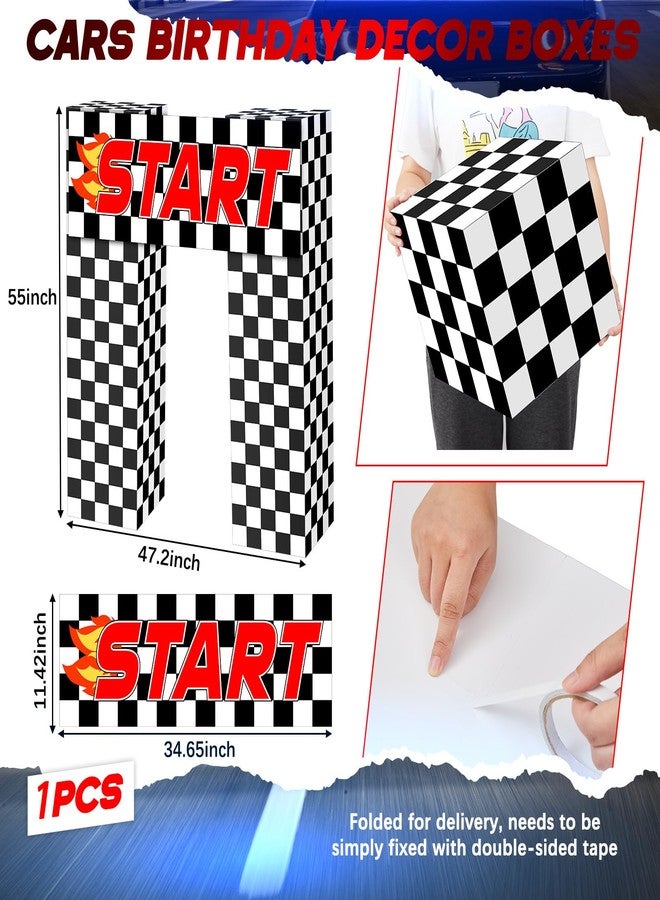 Saypacck 9 Pcs Race Car Birthday Party Decoration Checkered Flag Cardboard Kit Racing Theme 35.4 in Background 11.8 in Boxes Lets Go Racing Banner Photo Booth Prop for Boy Fan Baby Shower Supplies - Image 2